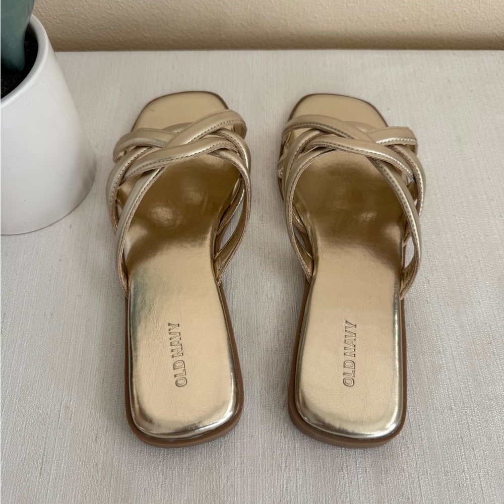 Old Navy Heritage Metallic Gold Slide Sandals - Picture 7 of 10